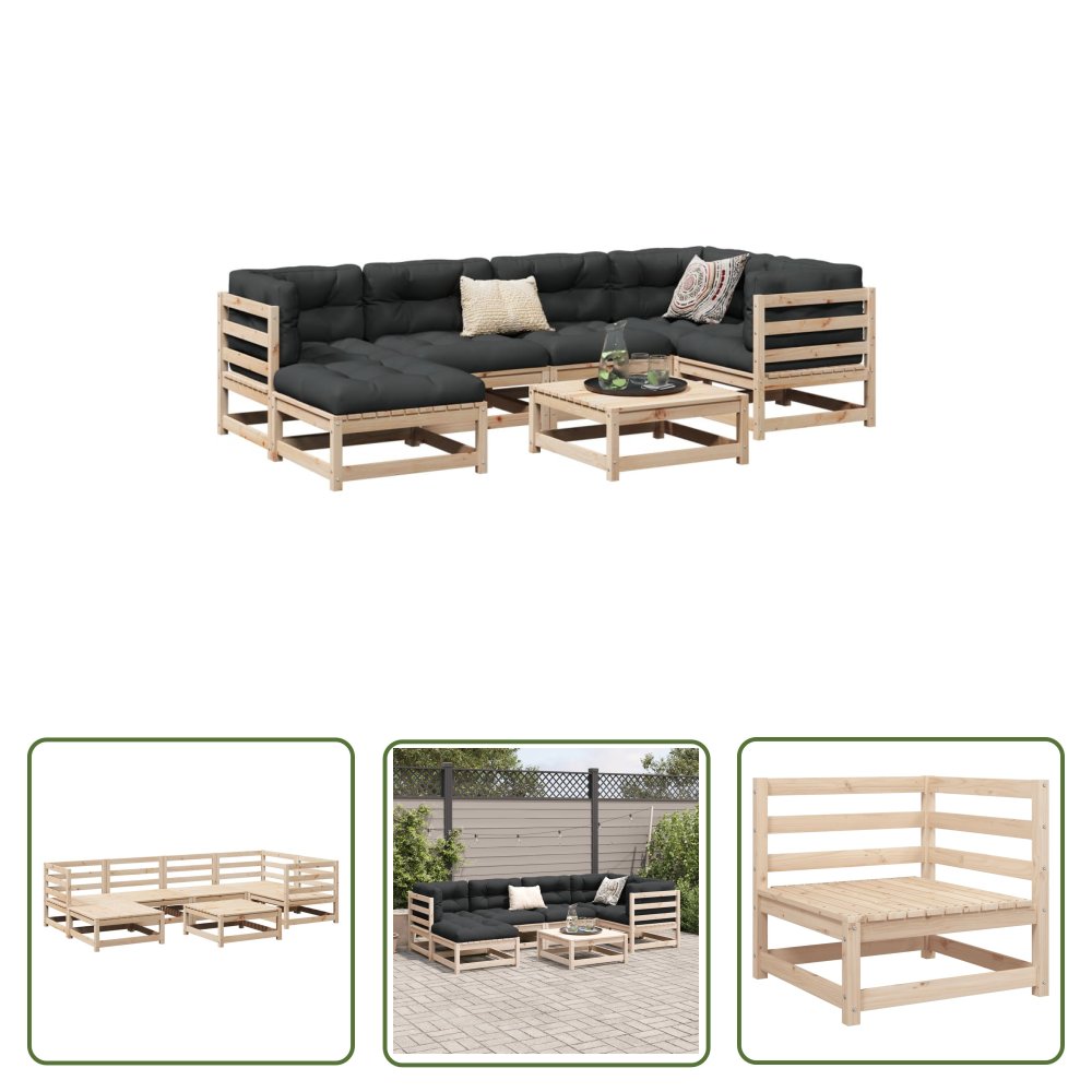 The Living Store 7-cz. zestaw wypoczynkowy do ogrodu - lite drewno sosnowe - Zestaw Wypoczynkowy Do Ogrodu