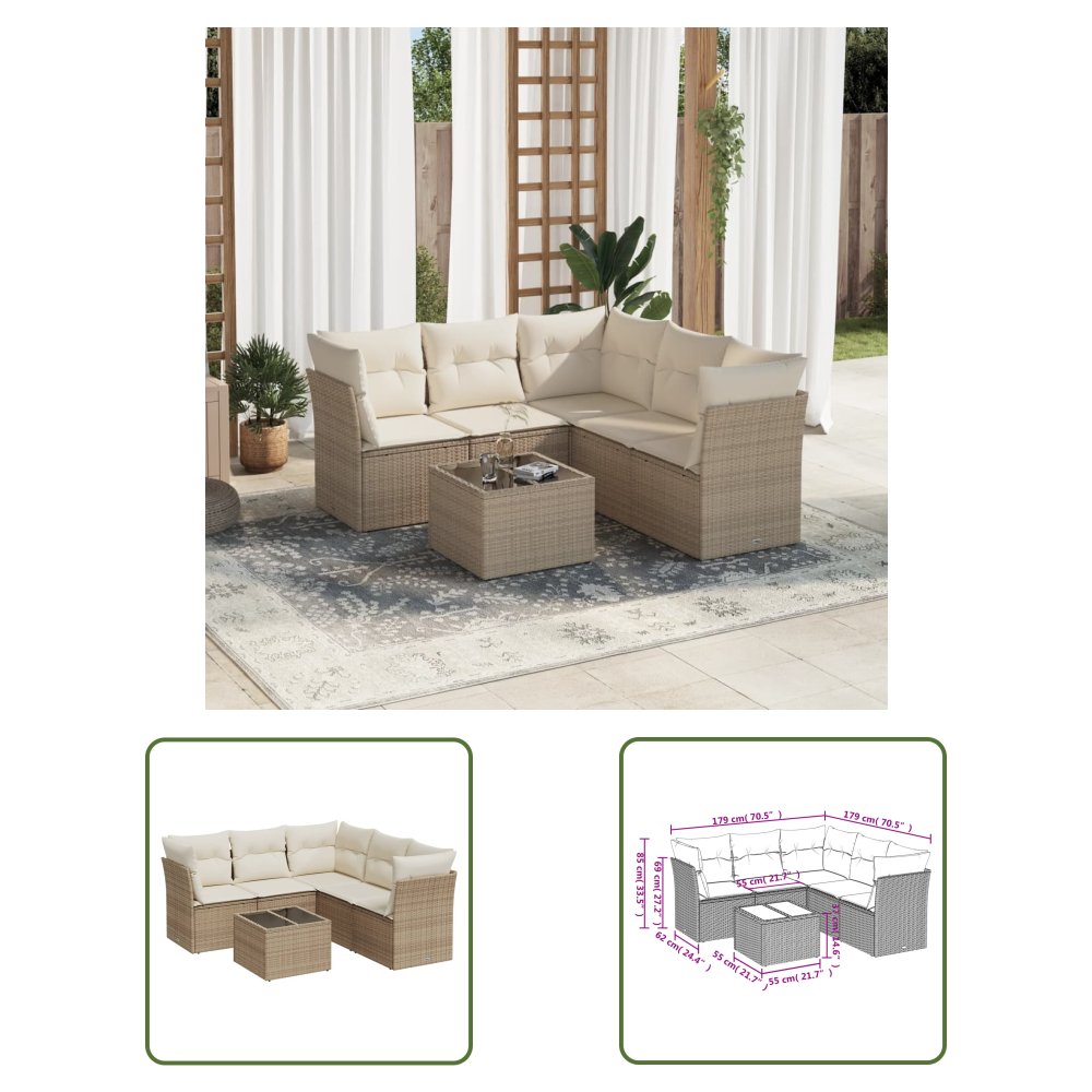 The Living Store 6-cz. zestaw mebli ogrodowych z poduszkami - beżowy - polirattan - Sofa Ogrodowa