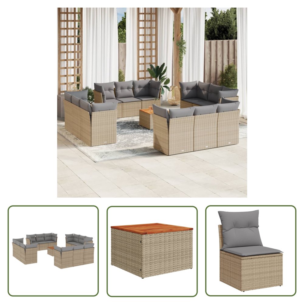 The Living Store 13-cz. zestaw mebli ogrodowych z poduszkami - mieszany beż - Sofa Ogrodowa