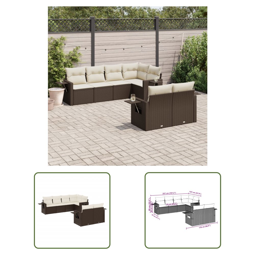 The Living Store 7-cz. zestaw wypoczynkowy do ogrodu - z poduszkami - brązowy - Sofa Ogrodowa