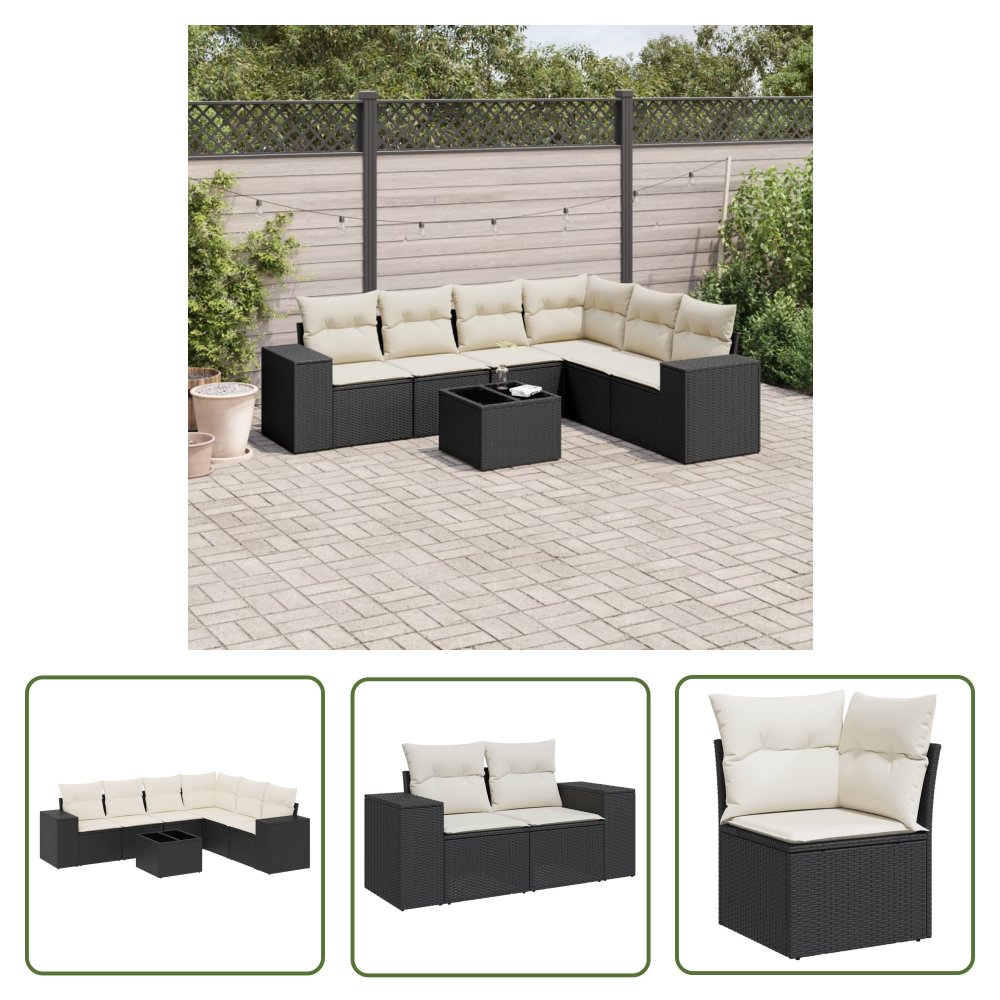 The Living Store 7-cz. zestaw wypoczynkowy do ogrodu - z poduszkami - czarny - Sofa Ogrodowa