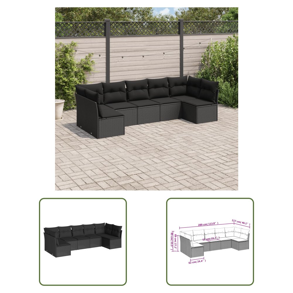 The Living Store 7-cz. zestaw wypoczynkowy do ogrodu - z poduszkami - czarny - Sofa Ogrodowa