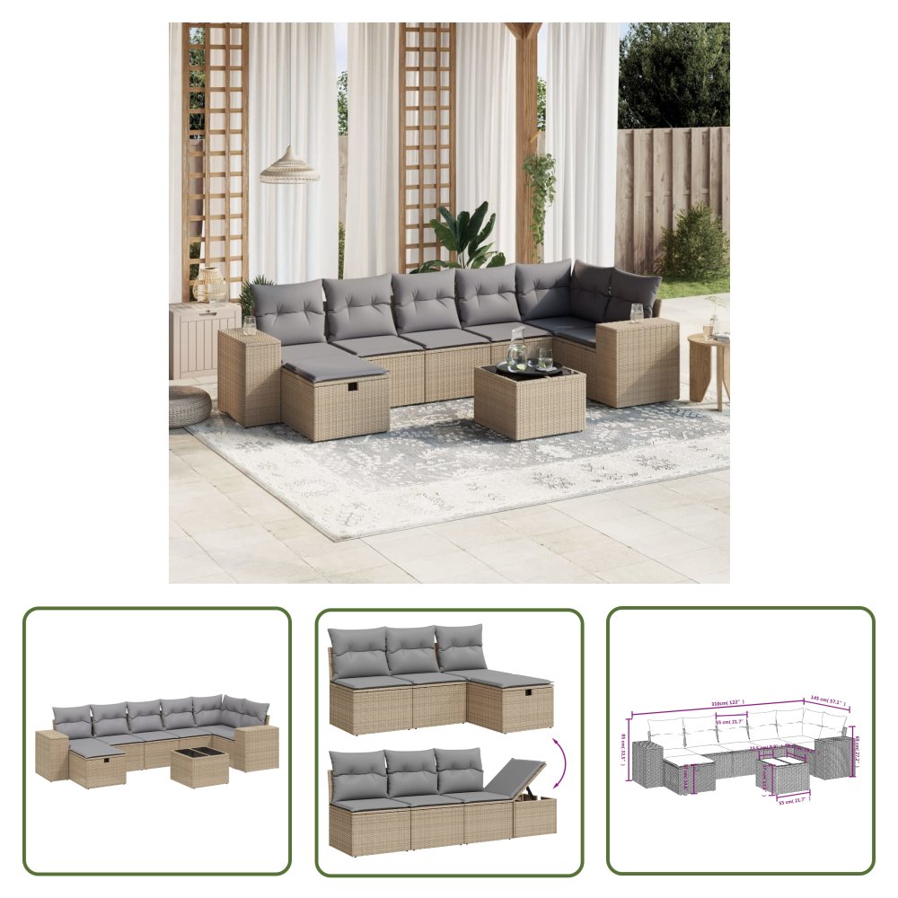 The Living Store 8-cz. zestaw mebli ogrodowych z poduszkami - mieszany beż - Sofa Ogrodowa