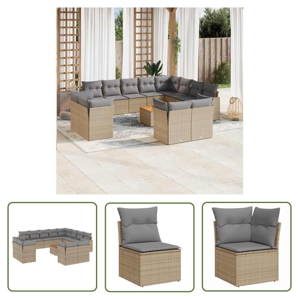 The Living Store 13-cz. zestaw mebli ogrodowych z poduszkami - mieszany beż - Sofa Ogrodowa