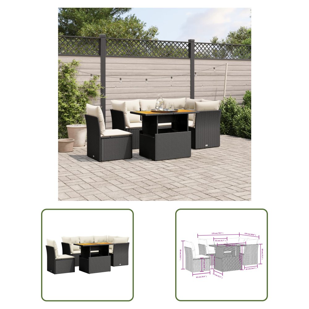 The Living Store 5-cz. zestaw wypoczynkowy do ogrodu - poduszki - czarny rattan PE - Sofa Ogrodowa
