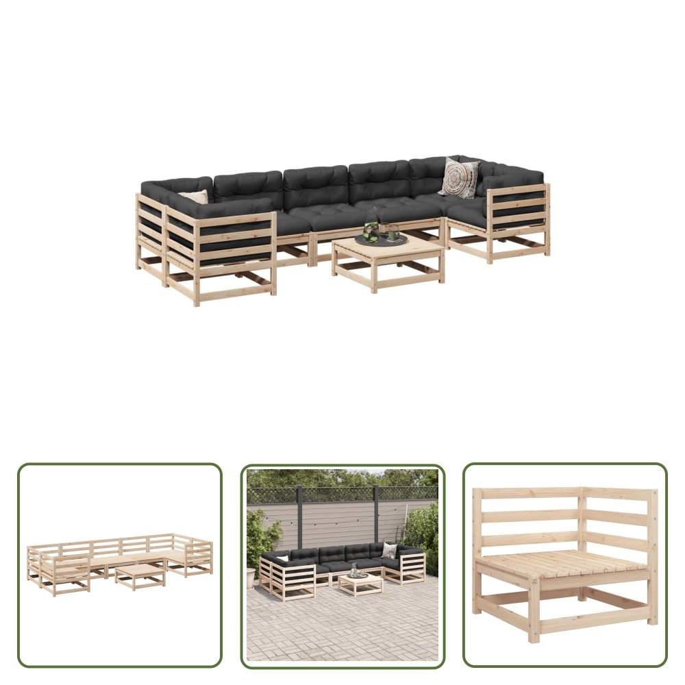 The Living Store 8-cz. zestaw wypoczynkowy do ogrodu - lite drewno sosnowe - Zestaw Wypoczynkowy Do Ogrodu