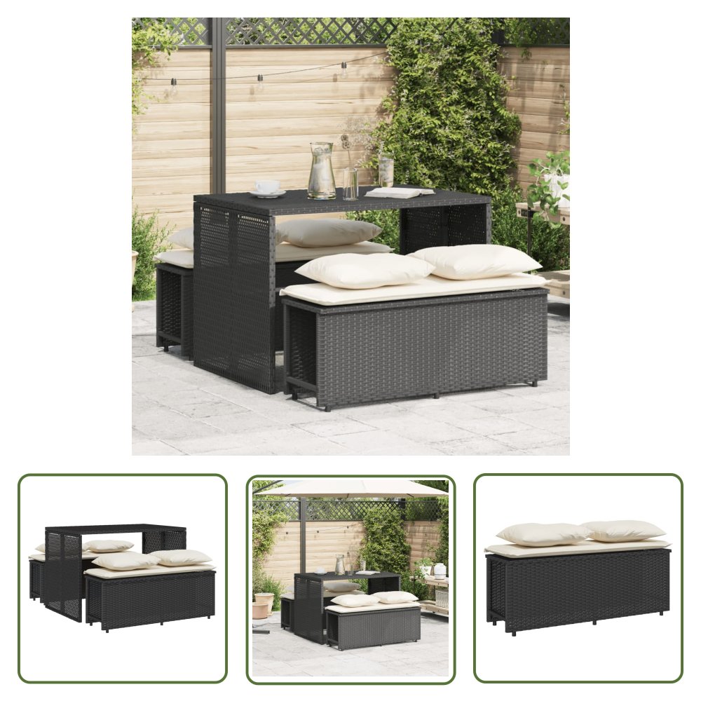 The Living Store 3-cz. zestaw mebli ogrodowych z poduszkami - czarny - rattan PE - Meble Ogrodowe