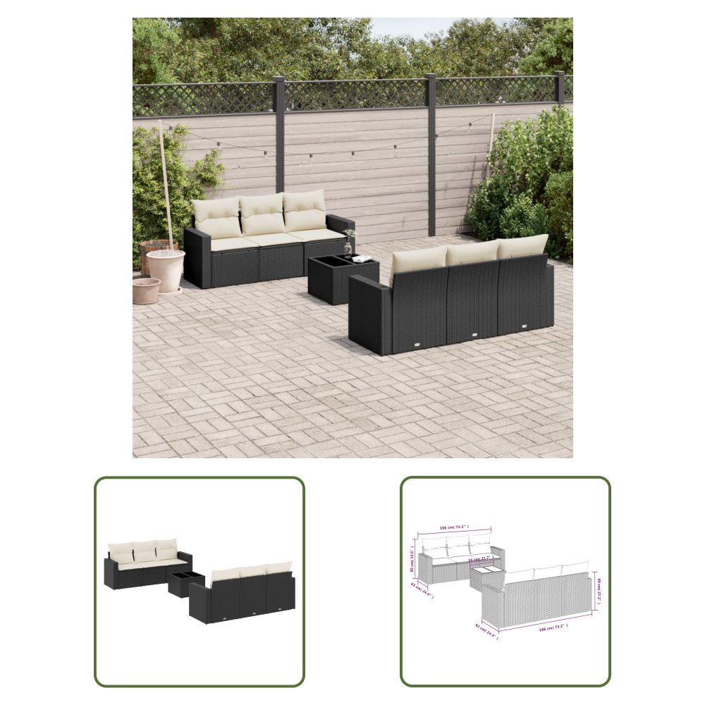 The Living Store 7-cz. zestaw wypoczynkowy do ogrodu - z poduszkami - czarny - Sofa Ogrodowa