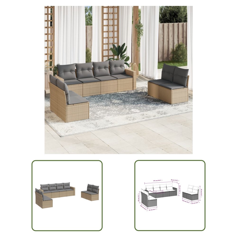 The Living Store 8-cz. zestaw mebli ogrodowych z poduszkami - beżowy - polirattan - Sofa Ogrodowa