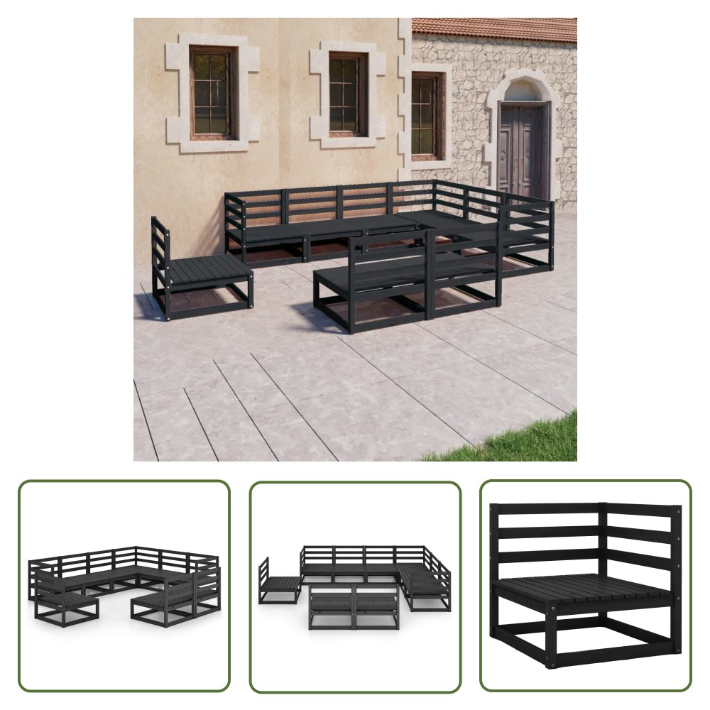 The Living Store 9-cz. zestaw wypoczynkowy do ogrodu - czarny - drewno sosnowe - Zestaw Wypoczynkowy Do Ogrodu