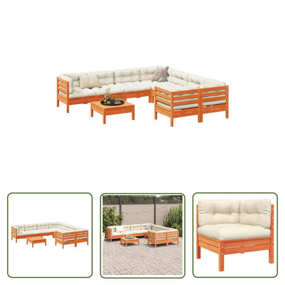 The Living Store 9-cz. zestaw wypoczynkowy do ogrodu - z poduszkami - woskowy brąz - Zestaw Wypoczynkowy Do Ogrodu