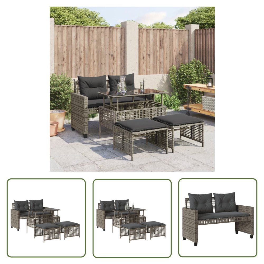 The Living Store 4-cz. zestaw wypoczynkowy do ogrodu - z poduszkami - szary - Sofa Ogrodowa