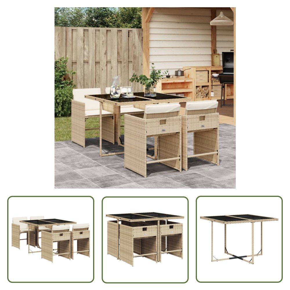 The Living Store 5-cz. zestaw mebli ogrodowych z poduszkami - beżowy - polirattan - Meble Ogrodowe