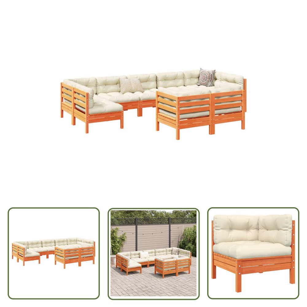 The Living Store 9-cz. zestaw wypoczynkowy do ogrodu - z poduszkami - woskowy brąz - Zestaw Wypoczynkowy Do Ogrodu