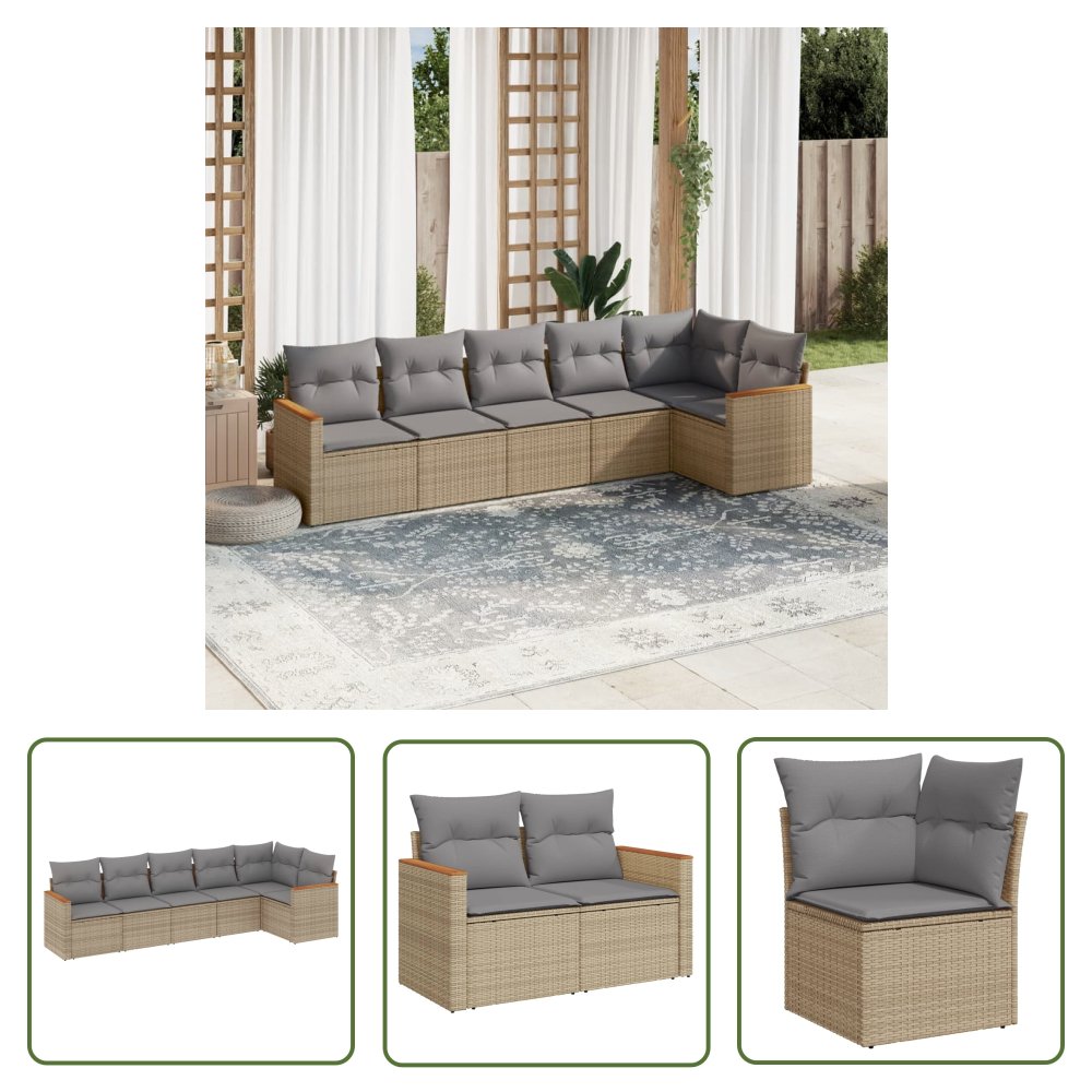 The Living Store 6-cz. zestaw mebli ogrodowych z poduszkami - mieszany beż - Sofa Ogrodowa