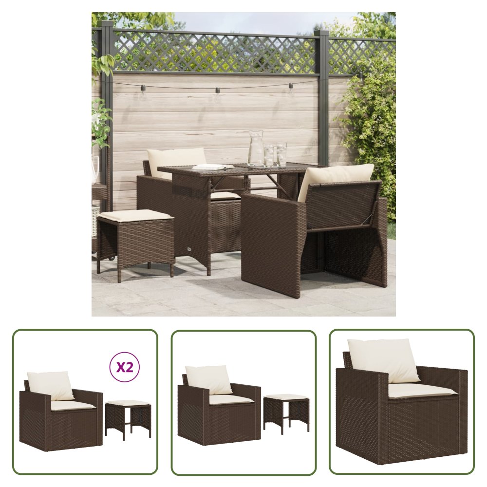 The Living Store 4-cz zestaw wypoczynkowy do ogrodu - poduszki - brązowy rattan PE - Sofa Ogrodowa