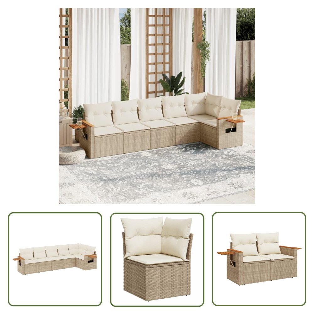 The Living Store 6-cz. zestaw mebli ogrodowych z poduszkami - beżowy - polirattan - Sofa Ogrodowa