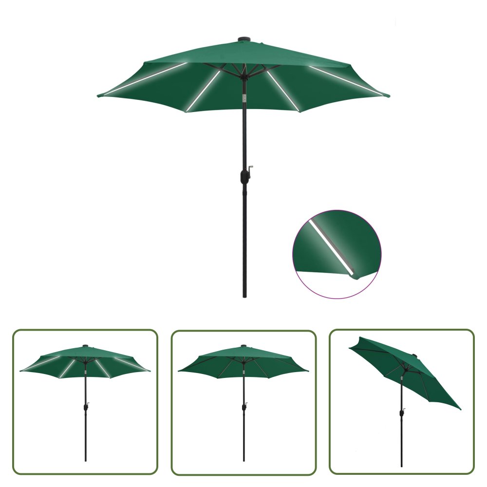 The Living Store Parasol ogrodowy z LED i aluminiowym słupkiem - 300 cm - zielony - Parasol Ogrodowy