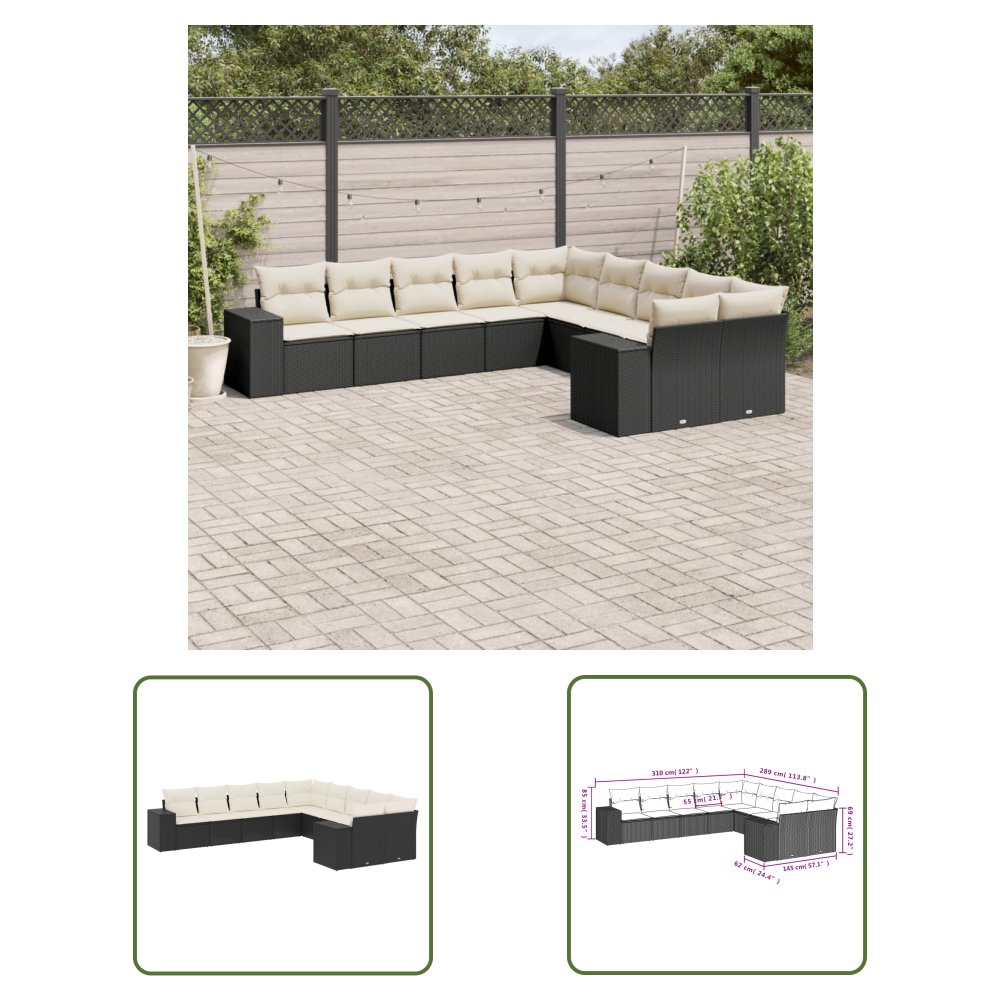 The Living Store 10-cz. zestaw wypoczynkowy do ogrodu - poduszki czarny rattan PE - Sofa Ogrodowa