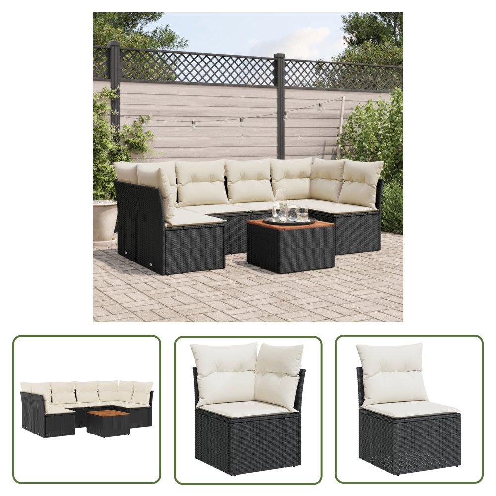 The Living Store 7-cz. zestaw wypoczynkowy do ogrodu - z poduszkami - czarny - Sofa Ogrodowa