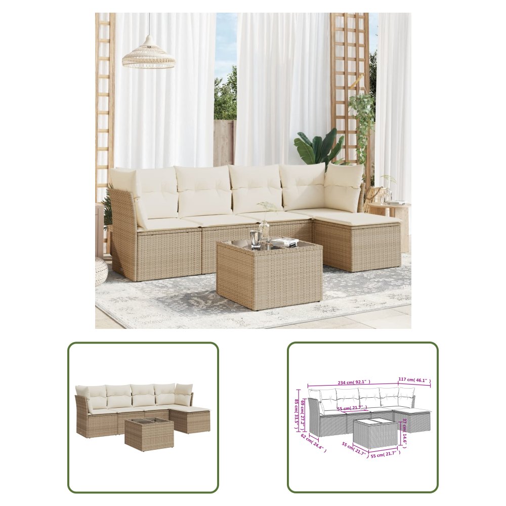 The Living Store 6-cz. zestaw mebli ogrodowych z poduszkami - beżowy - polirattan - Sofa Ogrodowa