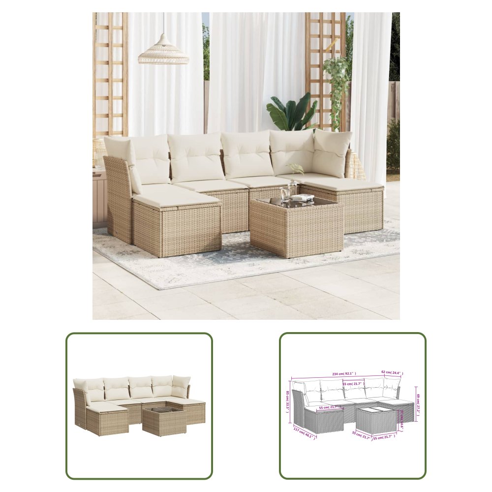 The Living Store 7-cz. zestaw wypoczynkowy do ogrodu - z poduszkami - beżowy - Sofa Ogrodowa