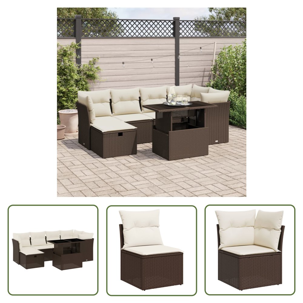 The Living Store 7-cz. zestaw wypoczynkowy do ogrodu - z poduszkami - brązowy - Sofa Ogrodowa