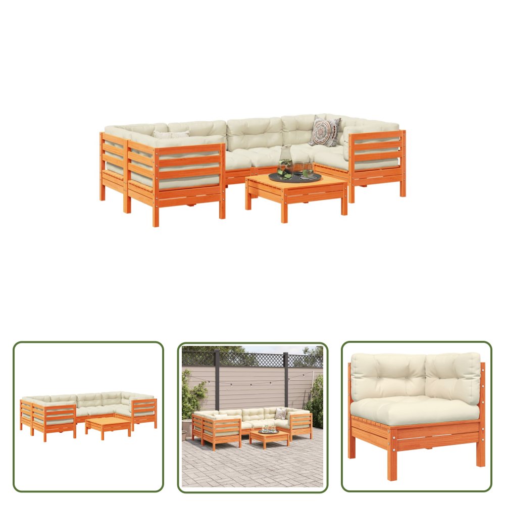 The Living Store 7-cz zestaw wypoczynkowy do ogrodu - z poduszkami - woskowy brąz - Zestaw Wypoczynkowy Do Ogrodu