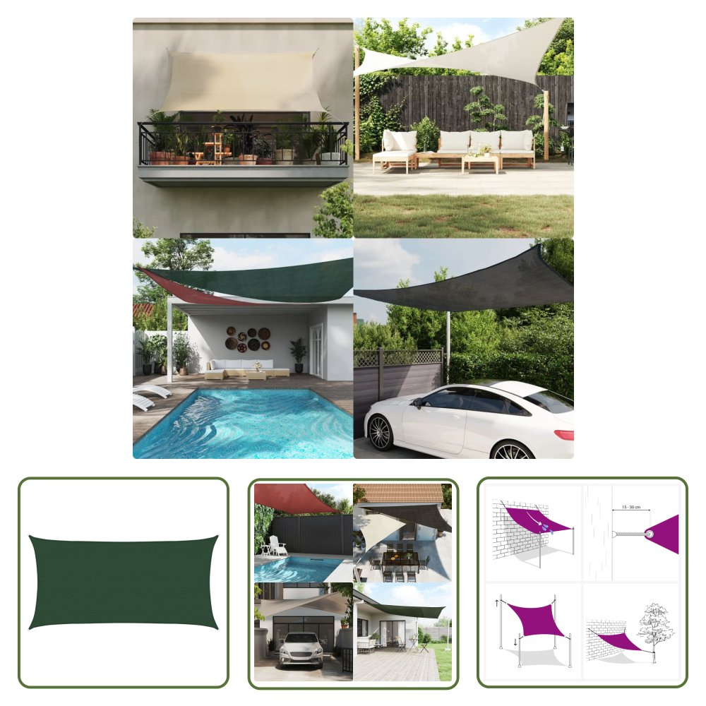 The Living Store Żagiel przeciwsłoneczny - 160 g/m² - ciemnozielony - 4x7 m - HDPE - Żagiel Ogrodowy