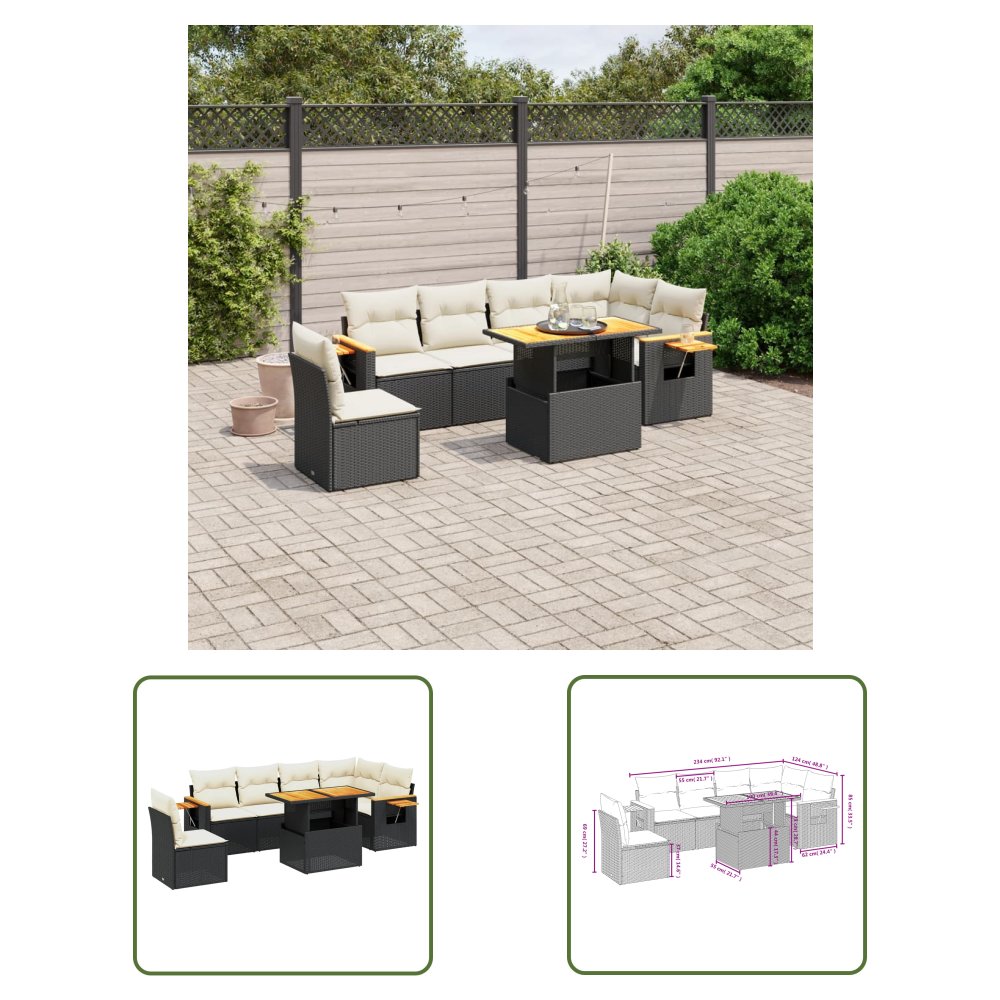 The Living Store 7-cz. zestaw wypoczynkowy do ogrodu - z poduszkami - czarny - Sofa Ogrodowa