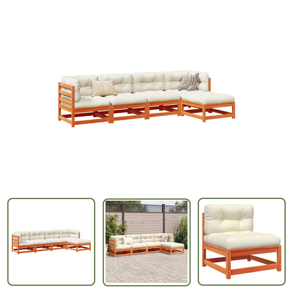 The Living Store 5-cz. zestaw mebli ogrodowych z poduszkami - woskowy brąz - sosna - Zestaw Wypoczynkowy Do Ogrodu