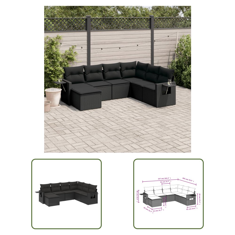 The Living Store 7-cz. zestaw wypoczynkowy do ogrodu - z poduszkami - czarny - Sofa Ogrodowa