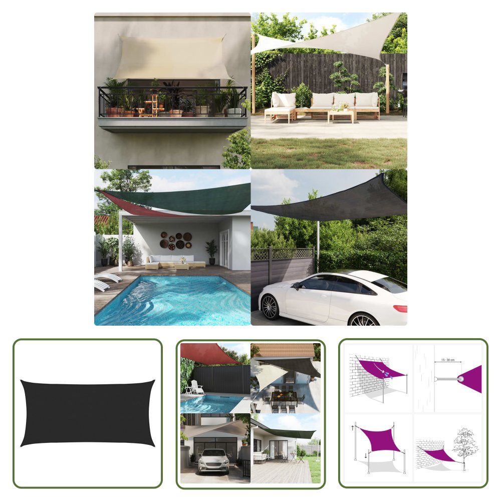 The Living Store Żagiel przeciwsłoneczny - 160 g/m² - czarny - 3x6 m - HDPE - Żagiel Ogrodowy