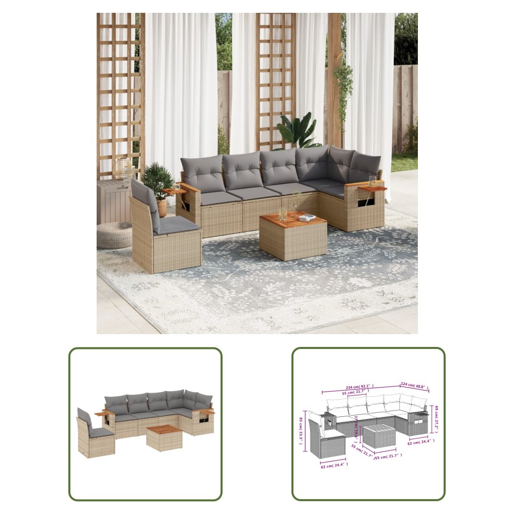 The Living Store 7-cz. zestaw wypoczynkowy do ogrodu - z poduszkami - beżowy - Sofa Ogrodowa
