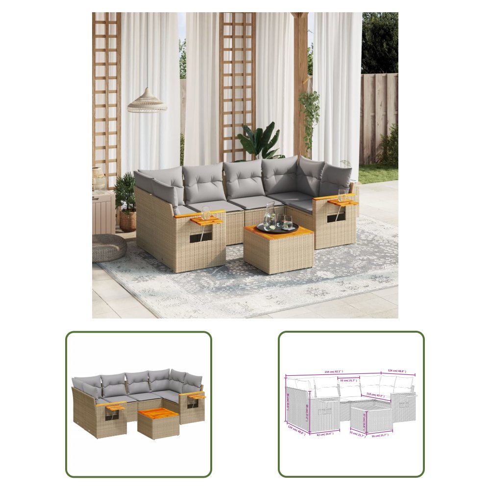 The Living Store 7-cz. zestaw wypoczynkowy do ogrodu - z poduszkami - beżowy - Sofa Ogrodowa