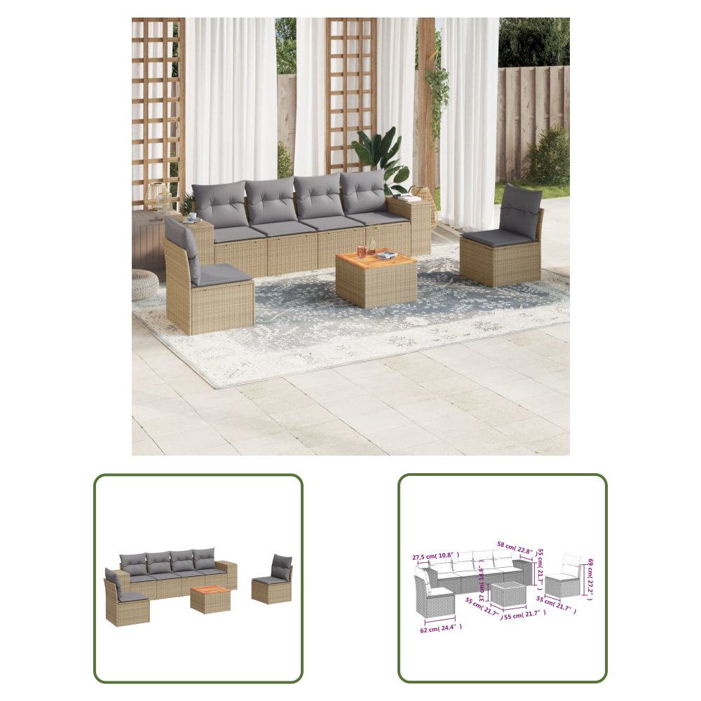 The Living Store 7-cz. zestaw wypoczynkowy do ogrodu - z poduszkami - beżowy - Sofa Ogrodowa