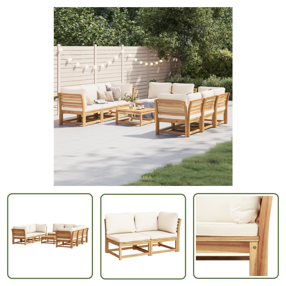 The Living Store 9-cz. zestaw wypoczynkowy do ogrodu - z poduszkami - akacja - Zestaw Wypoczynkowy Do Ogrodu