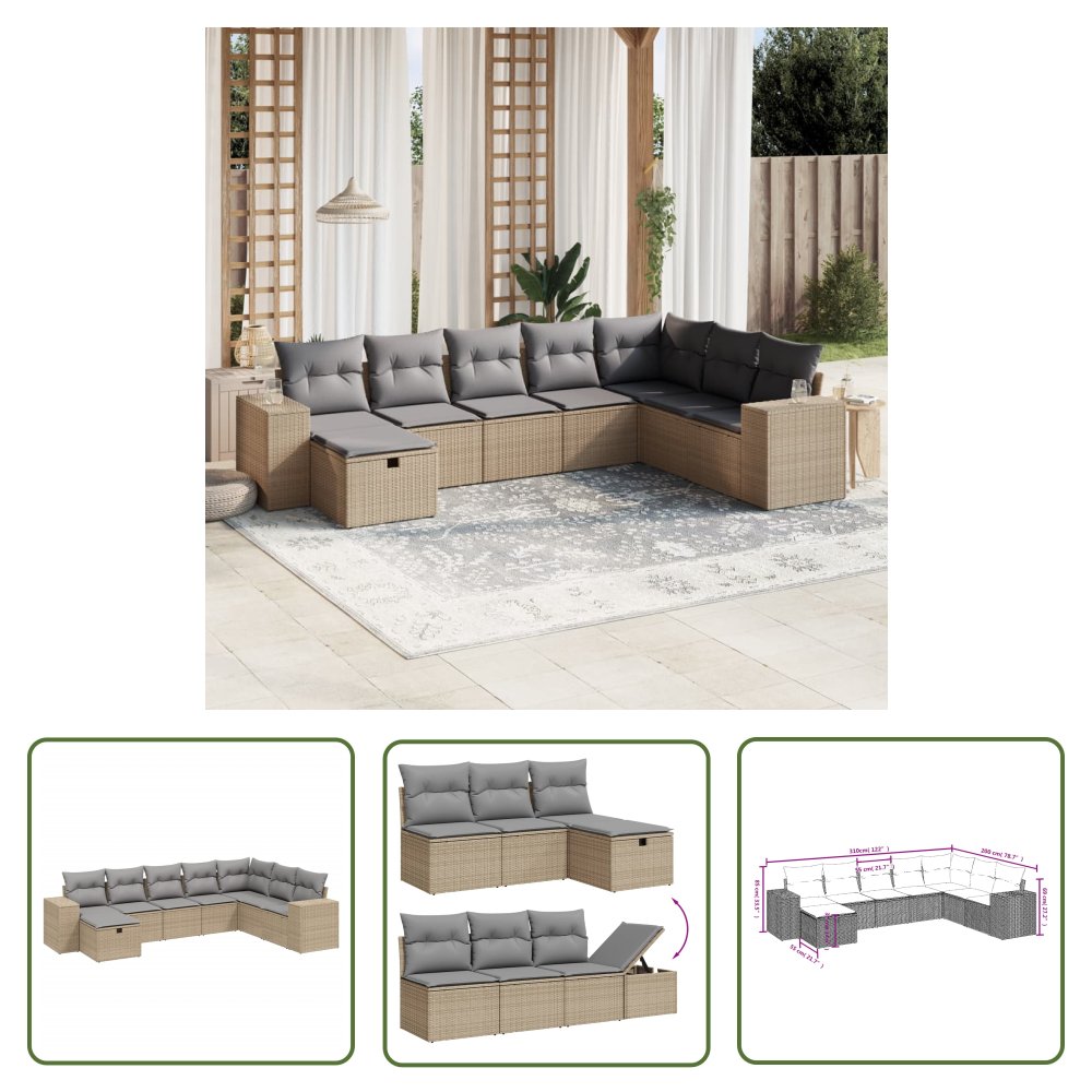 The Living Store 8-cz. zestaw mebli ogrodowych z poduszkami - mieszany beż - Sofa Ogrodowa