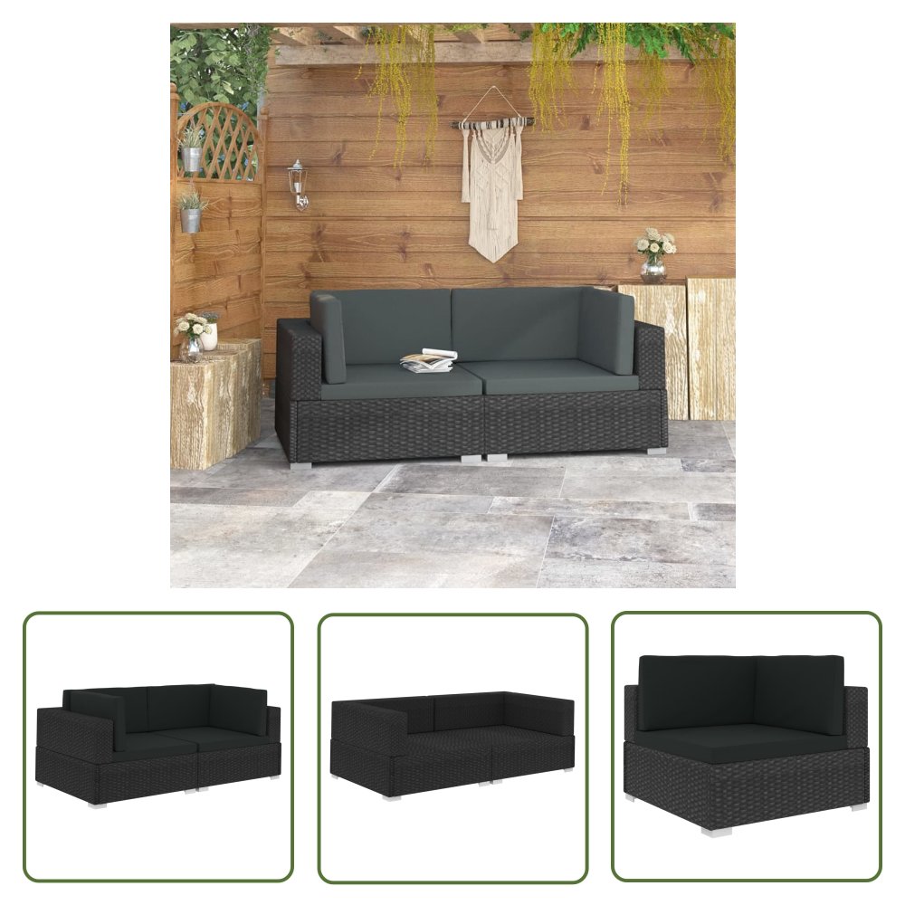 The Living Store Fotele narożne - 2 szt. - z poduszkami - polirattan - czarne - Sofa Narożna