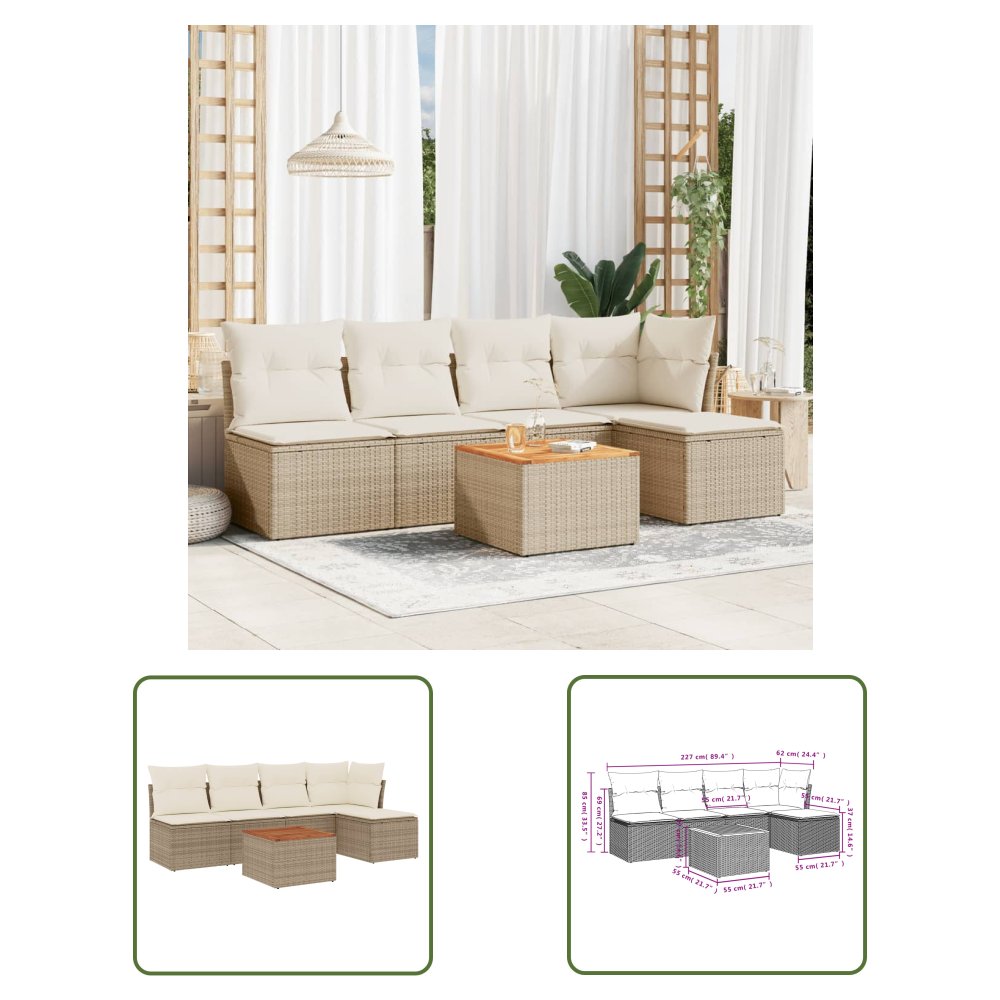 The Living Store 6-cz. zestaw mebli ogrodowych z poduszkami - beżowy - polirattan - Sofa Ogrodowa