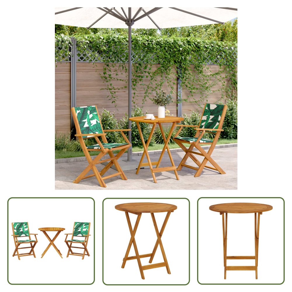 The Living Store 3-cz. zestaw mebli bistro - tkanina w liście i drewno - Zestaw Mebli Bistro