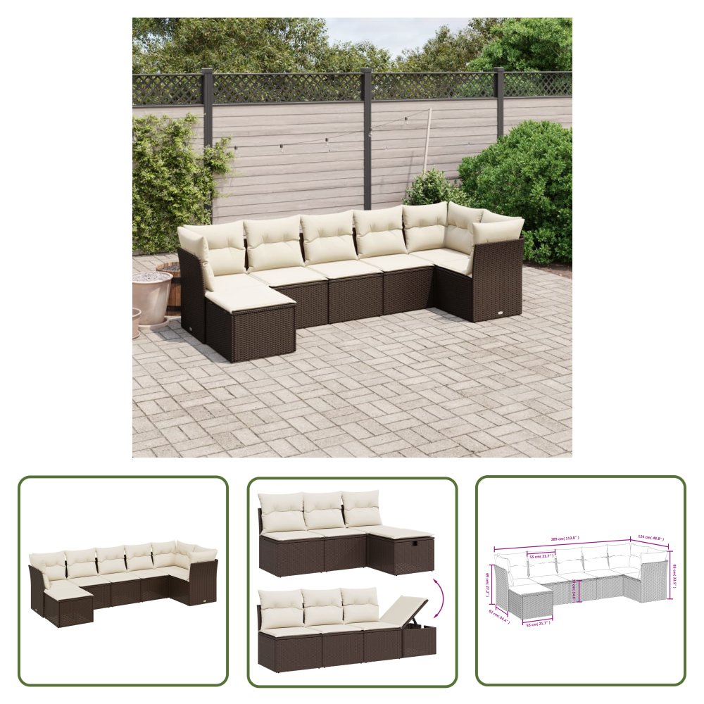 The Living Store 7-cz. zestaw wypoczynkowy do ogrodu - z poduszkami - brązowy - Sofa Ogrodowa