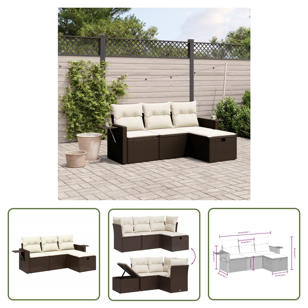 The Living Store 4-cz zestaw wypoczynkowy do ogrodu - poduszki - brązowy rattan PE - Sofa Ogrodowa