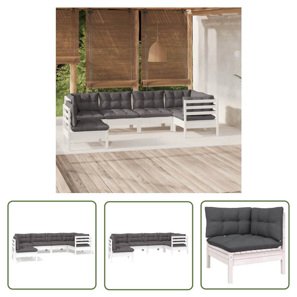 The Living Store 6-cz. zestaw wypoczynkowy do ogrodu - poduszki - biała sosna - Zestaw Wypoczynkowy Do Ogrodu