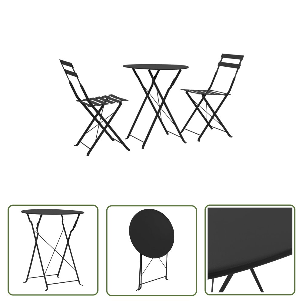 The Living Store 3-cz. zestaw mebli bistro - stal - czarny - Zestaw Mebli Bistro