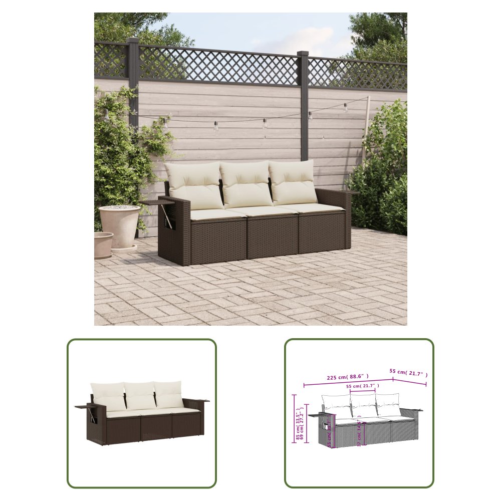 The Living Store 3-cz. zestaw wypoczynkowy do ogrodu - poduszki - brąz - polirattan - Sofa Ogrodowa