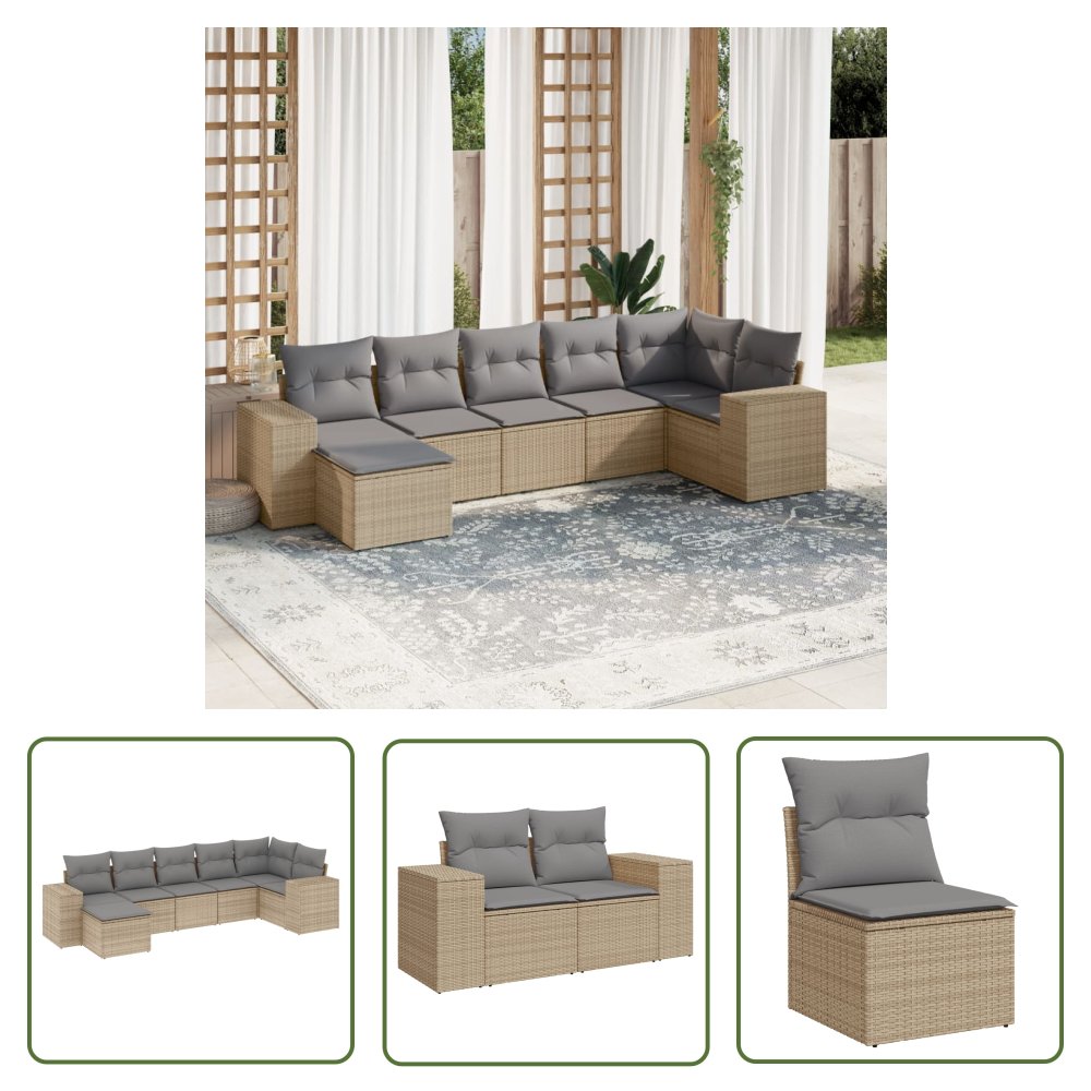 The Living Store 7-cz. zestaw wypoczynkowy do ogrodu - z poduszkami - beżowy - Sofa Ogrodowa