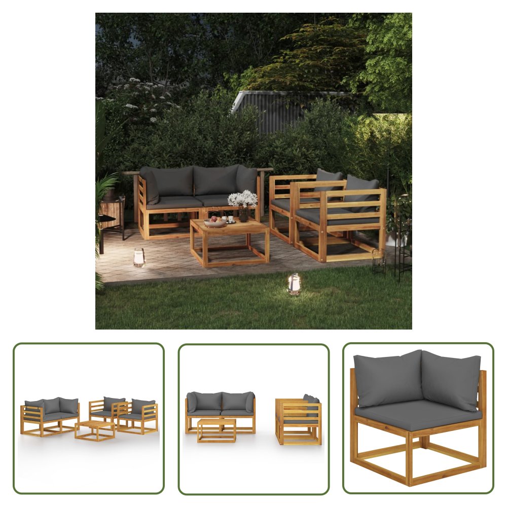 The Living Store 5-cz. zestaw wypoczynkowy do ogrodu - poduszki - drewno akacjowe - Sofa Ogrodowa I Stół