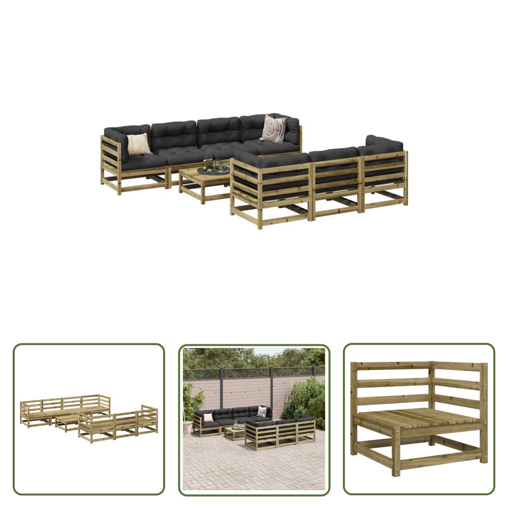 The Living Store 8-cz. zestaw wypoczynkowy do ogrodu - impregnowana sosna - Zestaw Wypoczynkowy Do Ogrodu