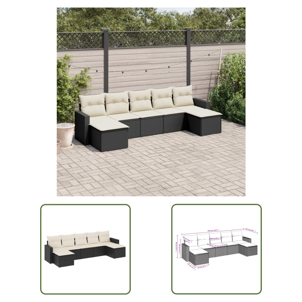 The Living Store 7-cz. zestaw wypoczynkowy do ogrodu - z poduszkami - czarny - Sofa Ogrodowa